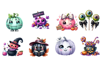 Halloween Pumpkin Clipart PNG Bundle | Cute Halloween Pumpkin Watercolor Clipart | Kawaii Pumpkin Sublimation PNG