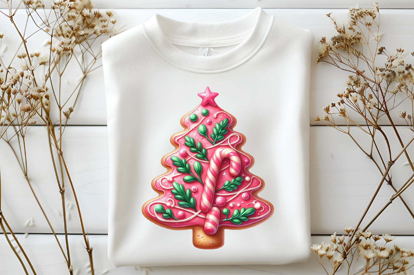 Watercolor Christmas Tree Cookie Clipart PNG Bundle | Cute Pink Christmas Cookie Designs
