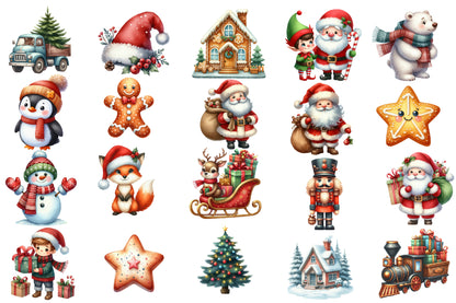 Cute Christmas Clipart PNG Bundle | Christmas Watercolor Clipart | Cute Holiday Sublimation PNG