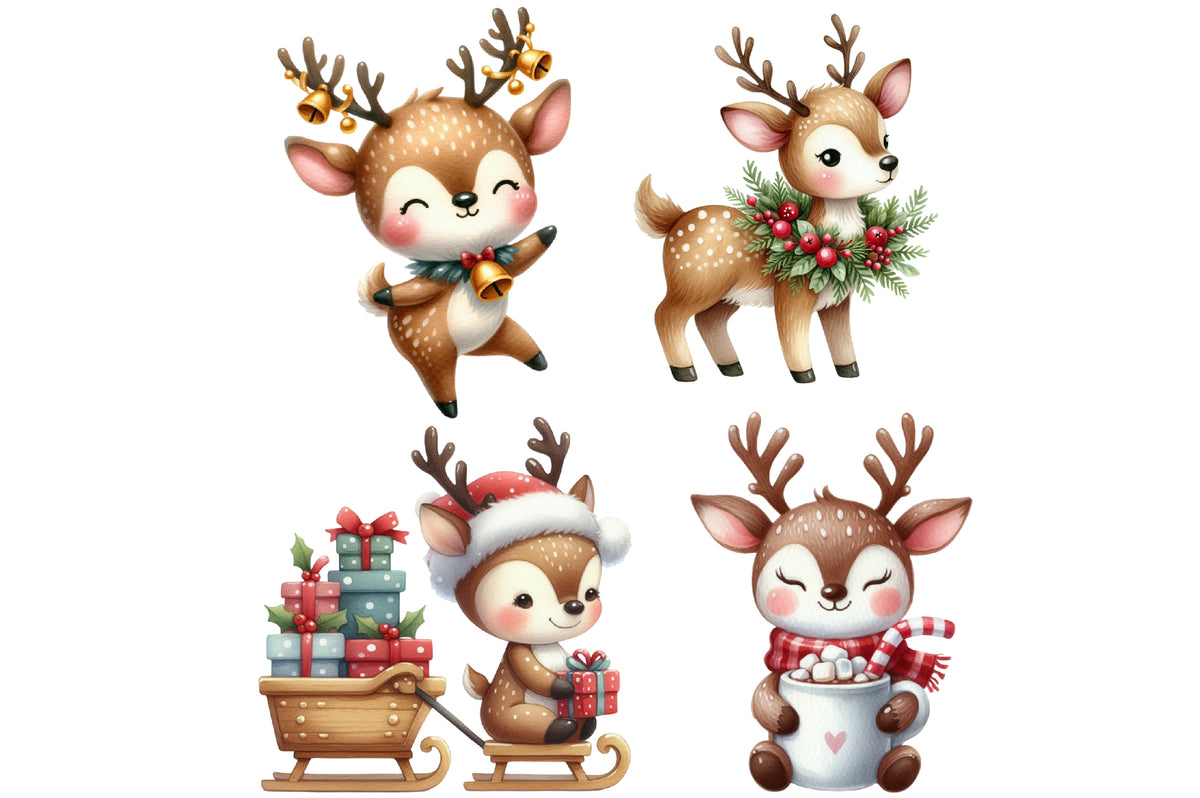Christmas Reindeer Clipart PNG Bundle | Cute Reindeer, Santa Reindeer, Christmas Deer, Red Sweater & Holiday Reindeer