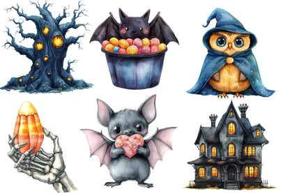 Halloween Designs Clipart PNG | Cute Ghost, Black Cat, Bat, Witch Hat & Pumpkin Clipart