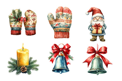 Christmas Clipart PNG Bundle | Watercolor Festive Holiday Clipart | Christmas Sublimation PNG Collection