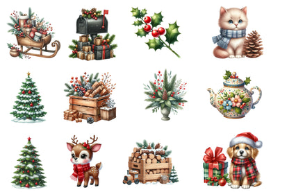 Christmas Red Country Clipart PNG Bundle | Rustic Christmas Farmhouse PNG | Country Christmas Sublimation