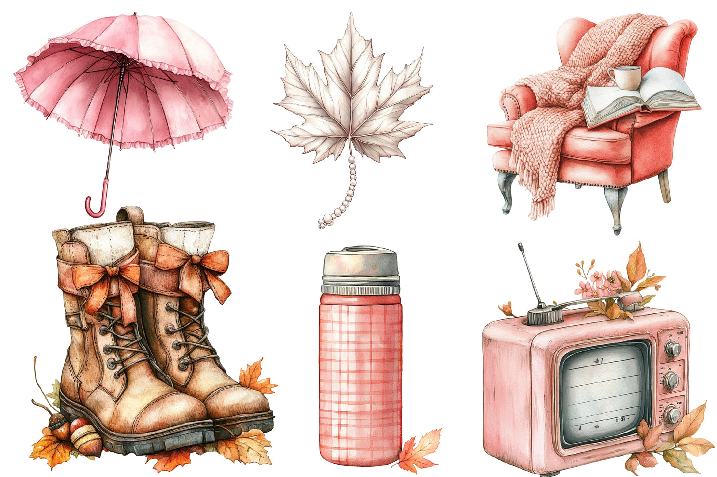 Coquette Autumn Clipart PNG Bundle | Pink Fall Clipart, Girly Autumn PNG