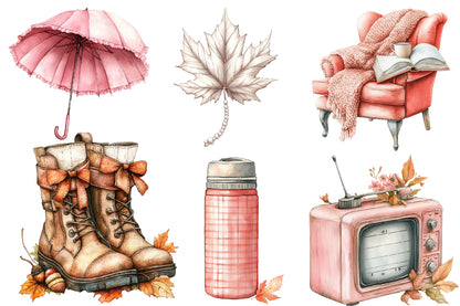 Coquette Autumn Clipart PNG Bundle | Pink Fall Clipart, Girly Autumn PNG