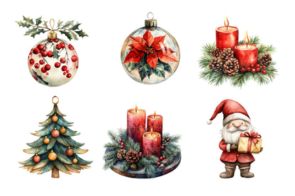 Traditional Christmas Watercolor Clipart PNG Bundle | Christmas Village PNG | Christmas Ornament Sublimation