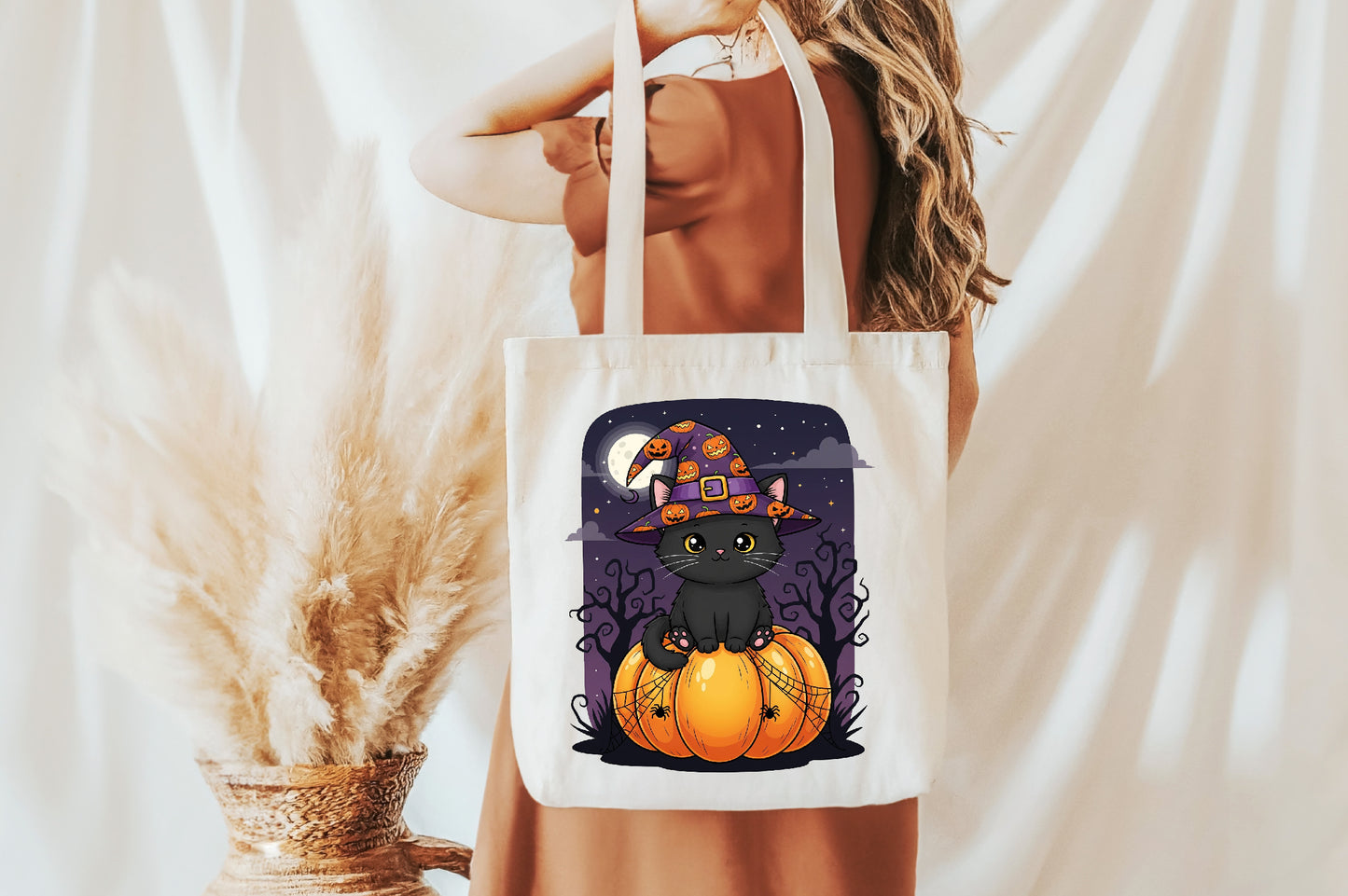 Cute Black Cat Witch Halloween Pumpkin PNG