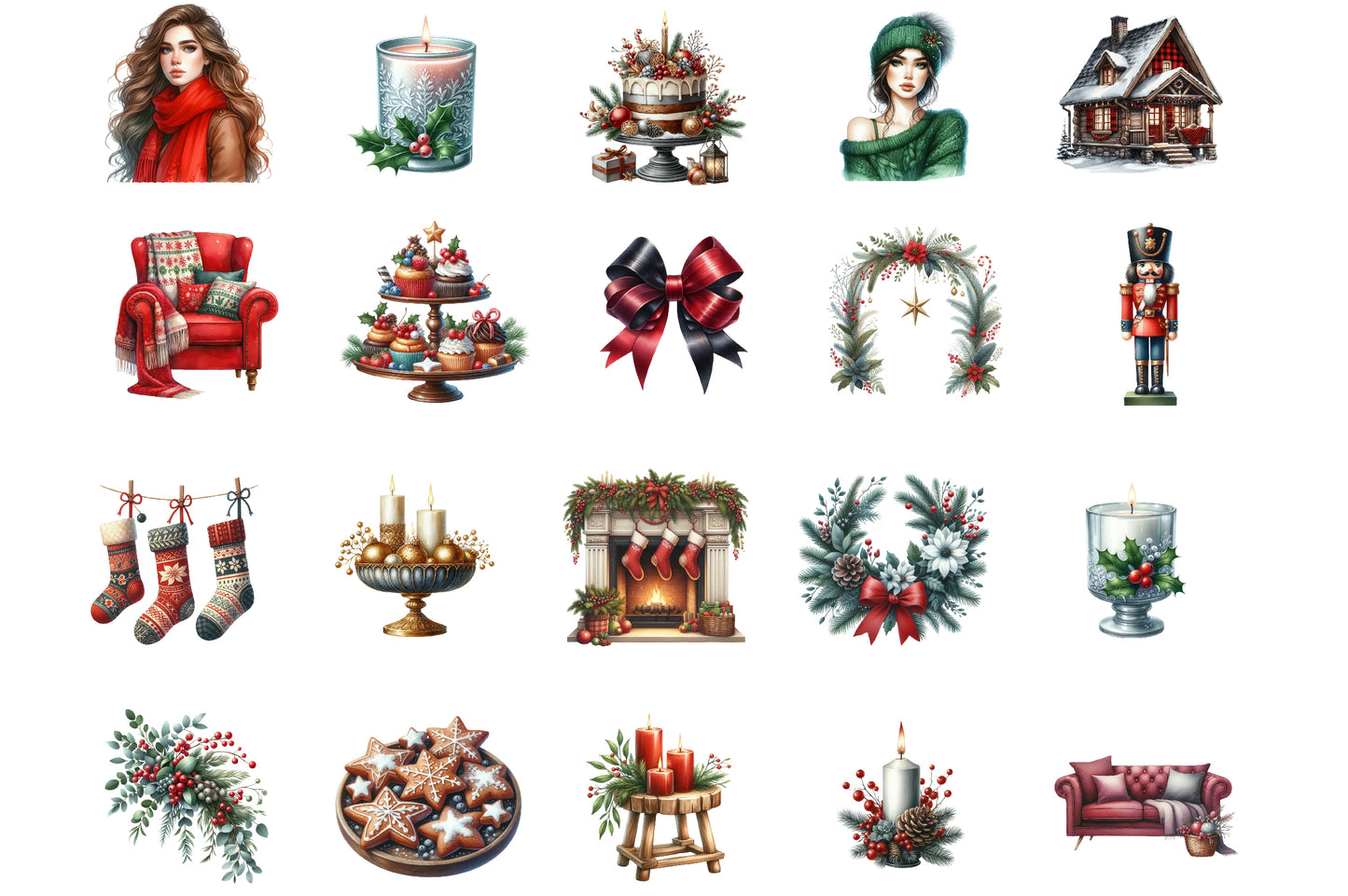 Christmas Clipart PNG Bundle | Winter Holiday Watercolor Graphics | Christmas Sublimation