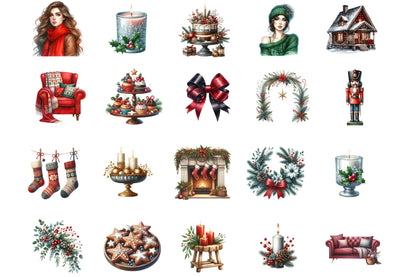 Christmas Clipart PNG Bundle | Winter Holiday Watercolor Graphics | Christmas Sublimation