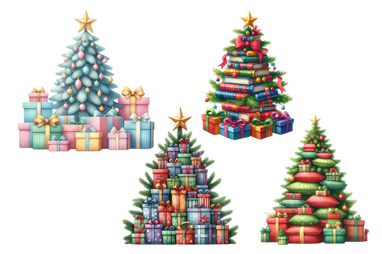 Christmas Tree Clip Art PNG Bundle | Watercolor Christmas Tree Clipart | Cute Festive Holiday Tree Sublimation PNG