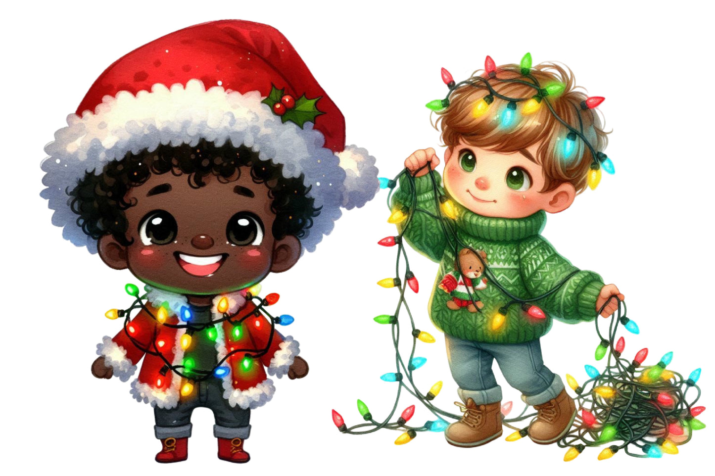 Christmas Boy Clipart PNG Bundle | Cute Christmas Boys, Santa Hats, Christmas Lights & Holiday Sweater Clipart