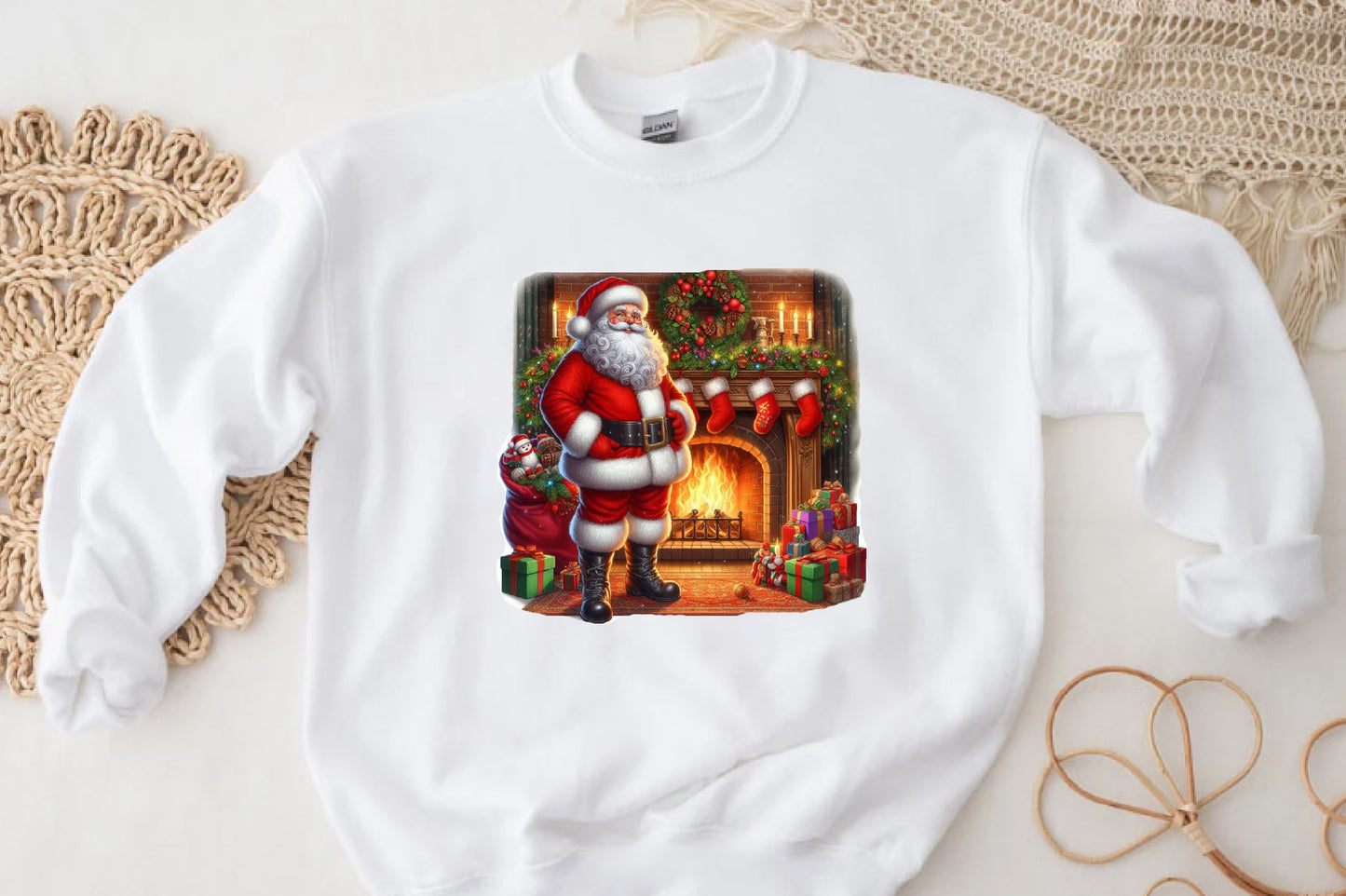 Watercolor Winter Christmas Santa Clipart PNG Bundle | Cute Santa Claus Holiday & Fireplace Designs
