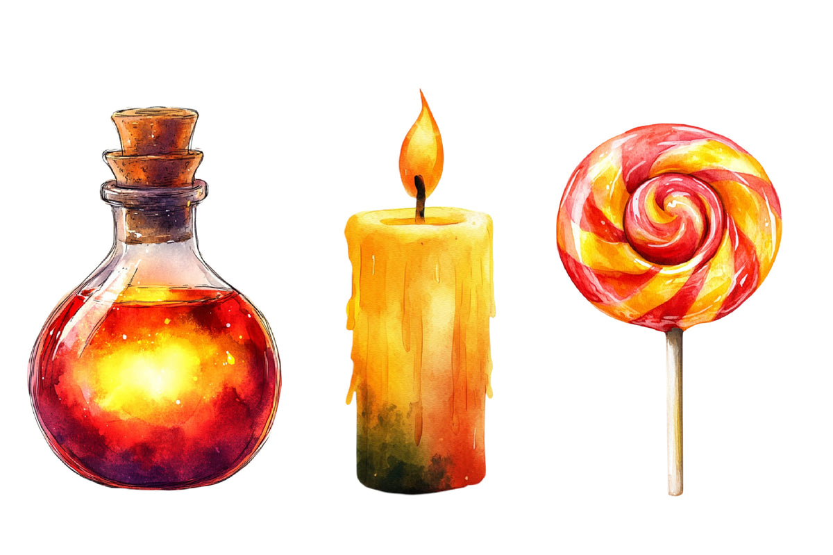Watercolor Halloween Sublimation Clipart PNG Bundle | Spooky Pumpkin, Ghost, Witch, Bat & Cat Designs PNG