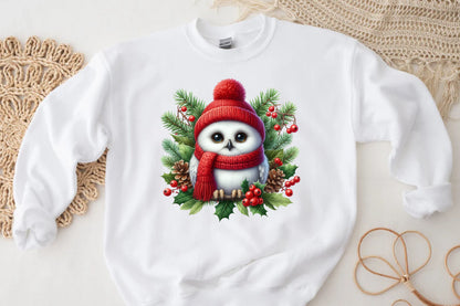 Watercolor Christmas Owl Clipart PNG Bundle | Cute Snowy Owls & Winter Holiday Birds