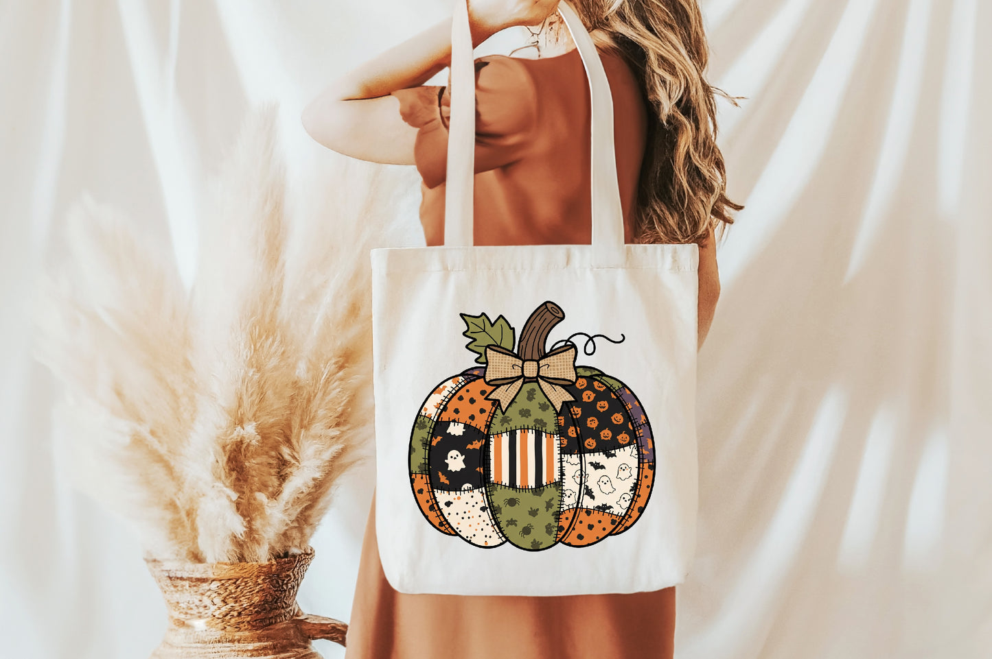 Patchwork Halloween Pumpkin Sublimation PNG