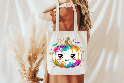 Colorful Halloween Pumpkin Kawaii Splatter PNG Sublimation Design