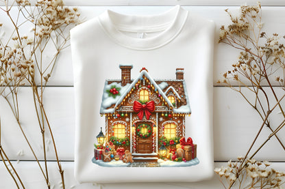 Watercolor Christmas Gingerbread House Clipart PNG Bundle | Gingerbread Village & Holiday Houses