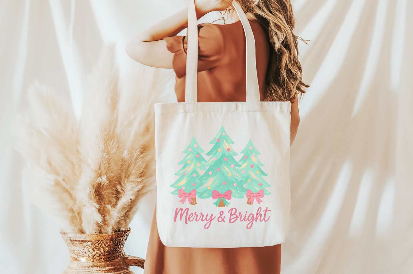 Merry & Bright Pastel Christmas Trees PNG Sublimation Design
