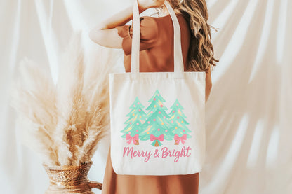 Merry & Bright Pastel Christmas Trees PNG Sublimation Design