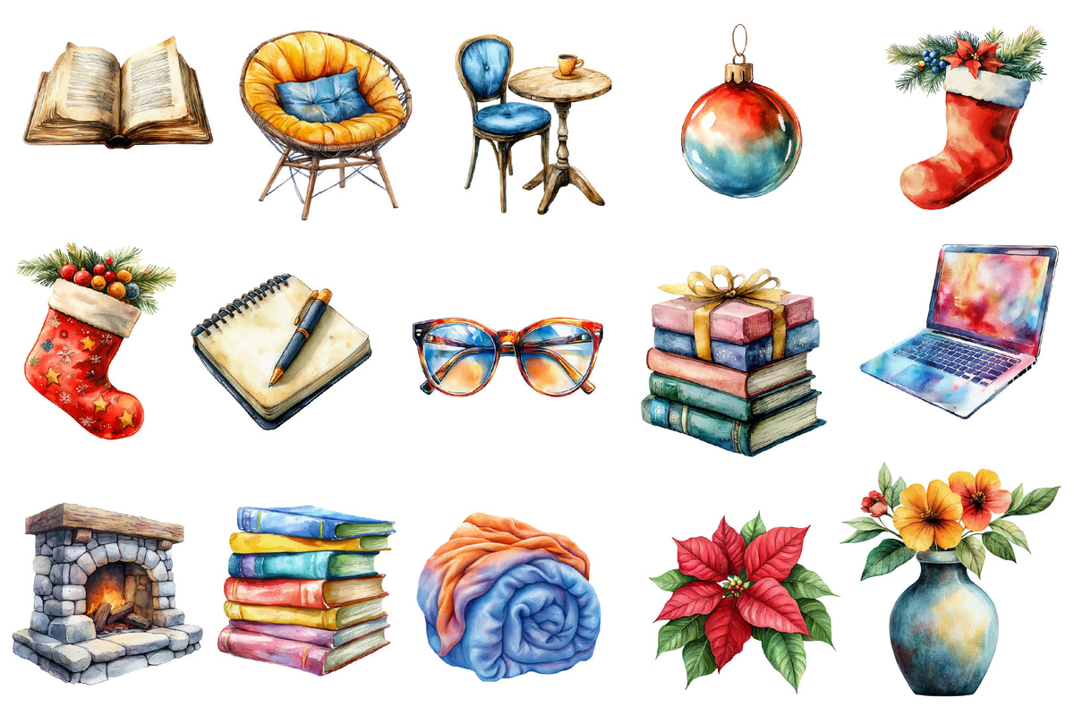 Christmas Planner Clipart PNG Bundle | Watercolor Cute Christmas Planner Stickers | Holiday Planner Sublimation PNG