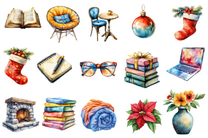 Christmas Planner Clipart PNG Bundle | Watercolor Cute Christmas Planner Stickers | Holiday Planner Sublimation PNG