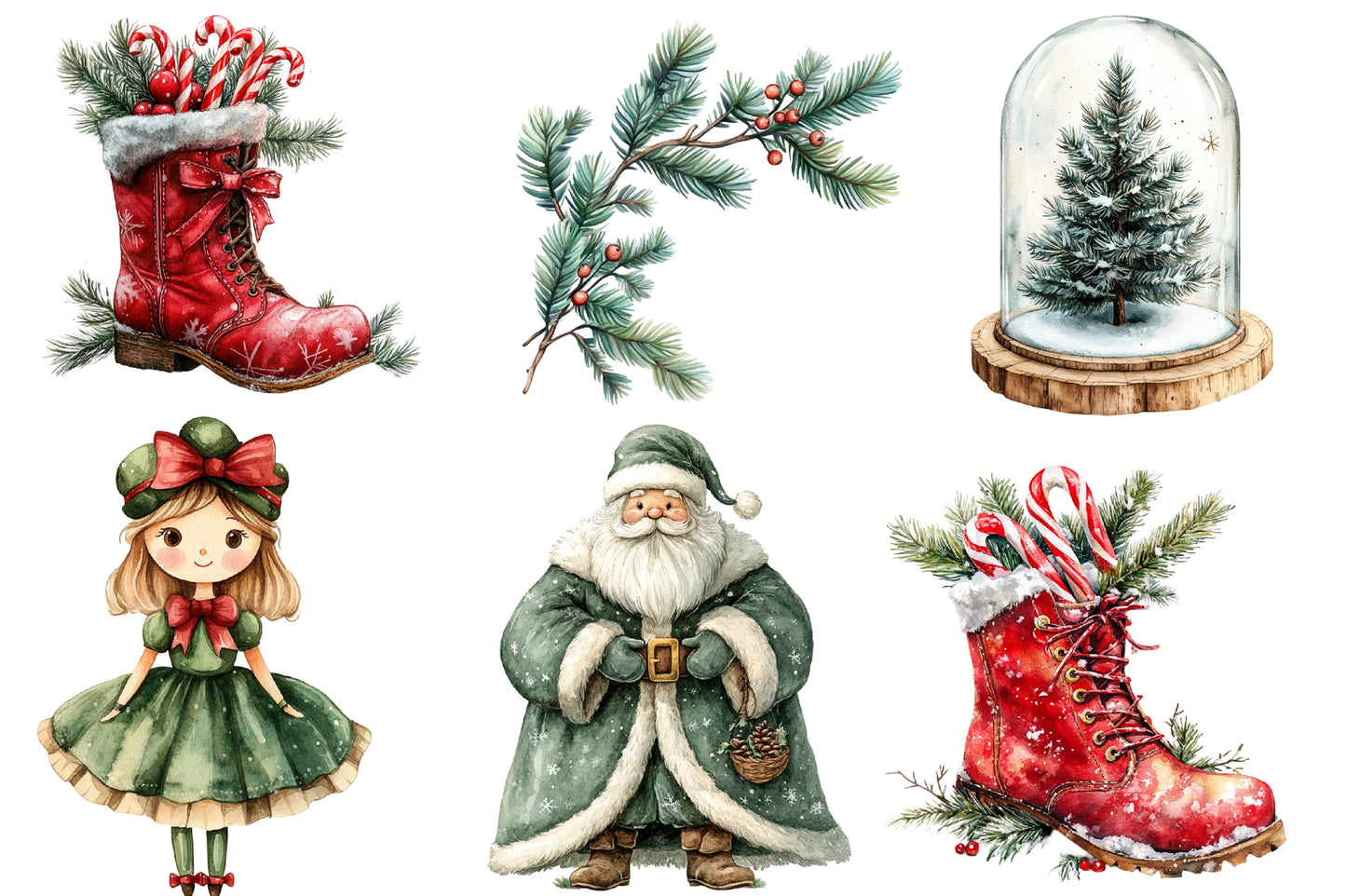 Christmas Winter Watercolor Clipart PNG Bundle | Cozy Snowy Christmas Watercolor Clipart | Winter Holiday Sublimation PNG