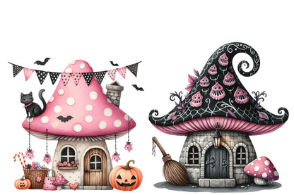 Halloween Mushroom House Clipart PNG | Magical Mushroom House PNG, Spooky Cottage Clipart,
