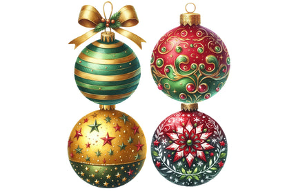 Christmas Ornaments Clipart PNG Bundle | Watercolor Festive Christmas Ornament Clipart | Holiday Ornament Sublimation PNG