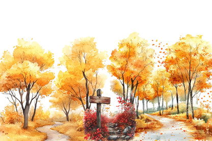 Autumn Nature Clipart PNG Bundle | Watercolor Fall Woodland Nature Clipart | Cozy Harvest Botanical PNG
