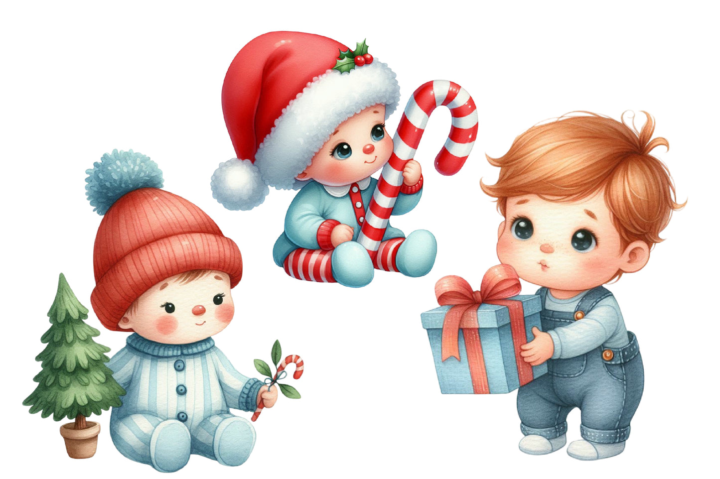 Christmas Babies Clipart PNG Bundle | Watercolor Christmas Baby, Santa Baby, Angel, Snowman, Gifts & Winter Baby Clipart