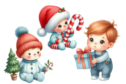 Christmas Babies Clipart PNG Bundle | Watercolor Christmas Baby, Santa Baby, Angel, Snowman, Gifts & Winter Baby Clipart