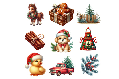 Christmas Farm Clipart PNG Bundle | Watercolor Rustic Christmas Farm Clipart | Holiday Farmhouse Sublimation PNG