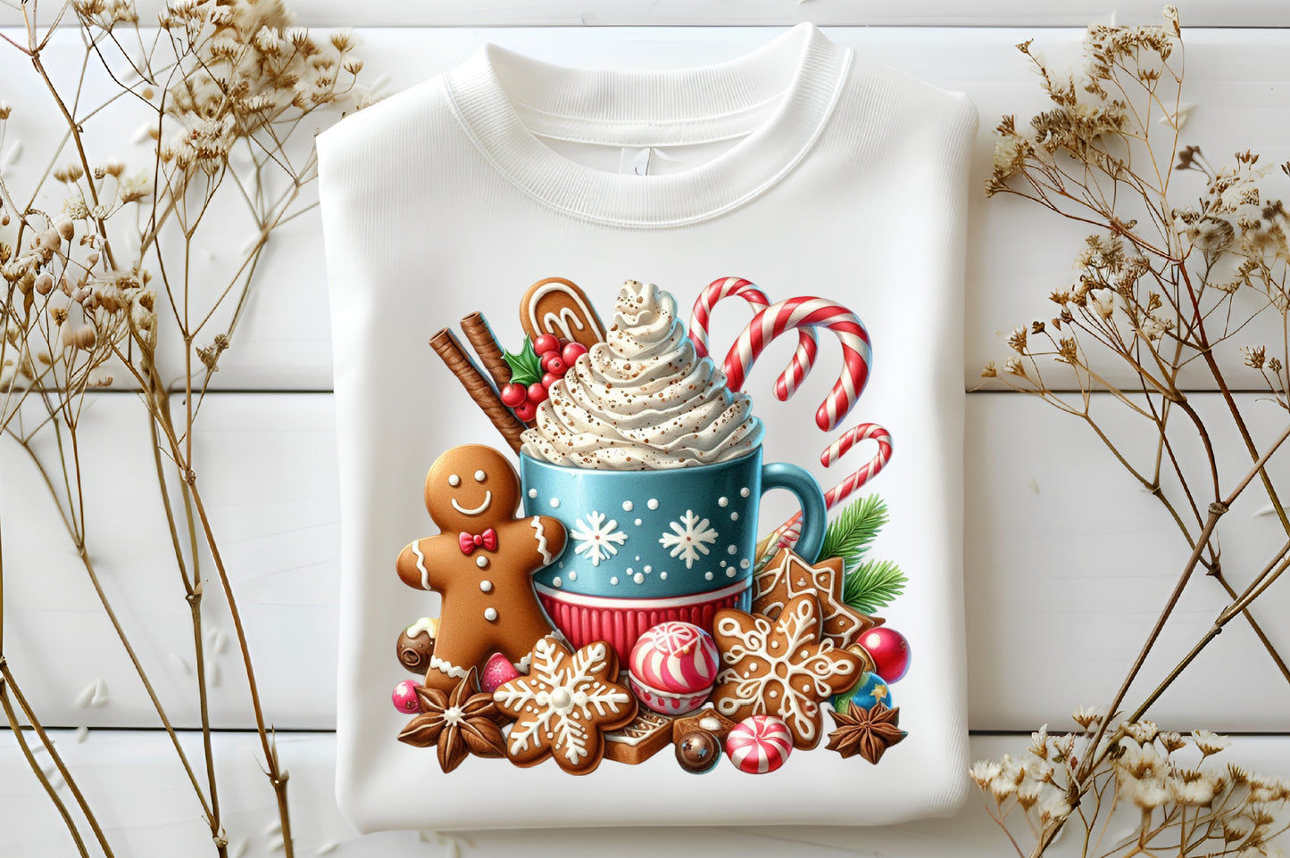 Watercolor Christmas Hot Chocolate Clipart PNG Bundle | Gingerbread & Candy Cane Cocoa Designs