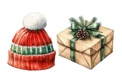 Merry Christmas Clipart PNG Bundle | Christmas Watercolor Clipart | Snowy Christmas Tree & Winter Holiday PNG