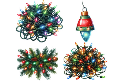 Christmas Lights Clipart PNG Bundle | Christmas Light Bulbs Watercolor Clipart | Holiday Lights Sublimation PNG
