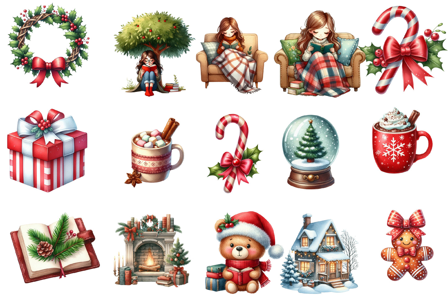 Christmas Planner Clipart SVG PNG Bundle | Cute Holiday Planner Stickers | Watercolor Christmas Planner Elements
