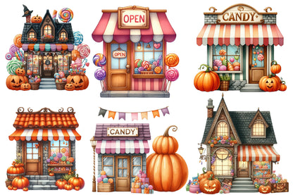 Halloween Candy Shop Clipart PNG Bundle | Cute Candy Store PNG, Halloween Shop Clipart