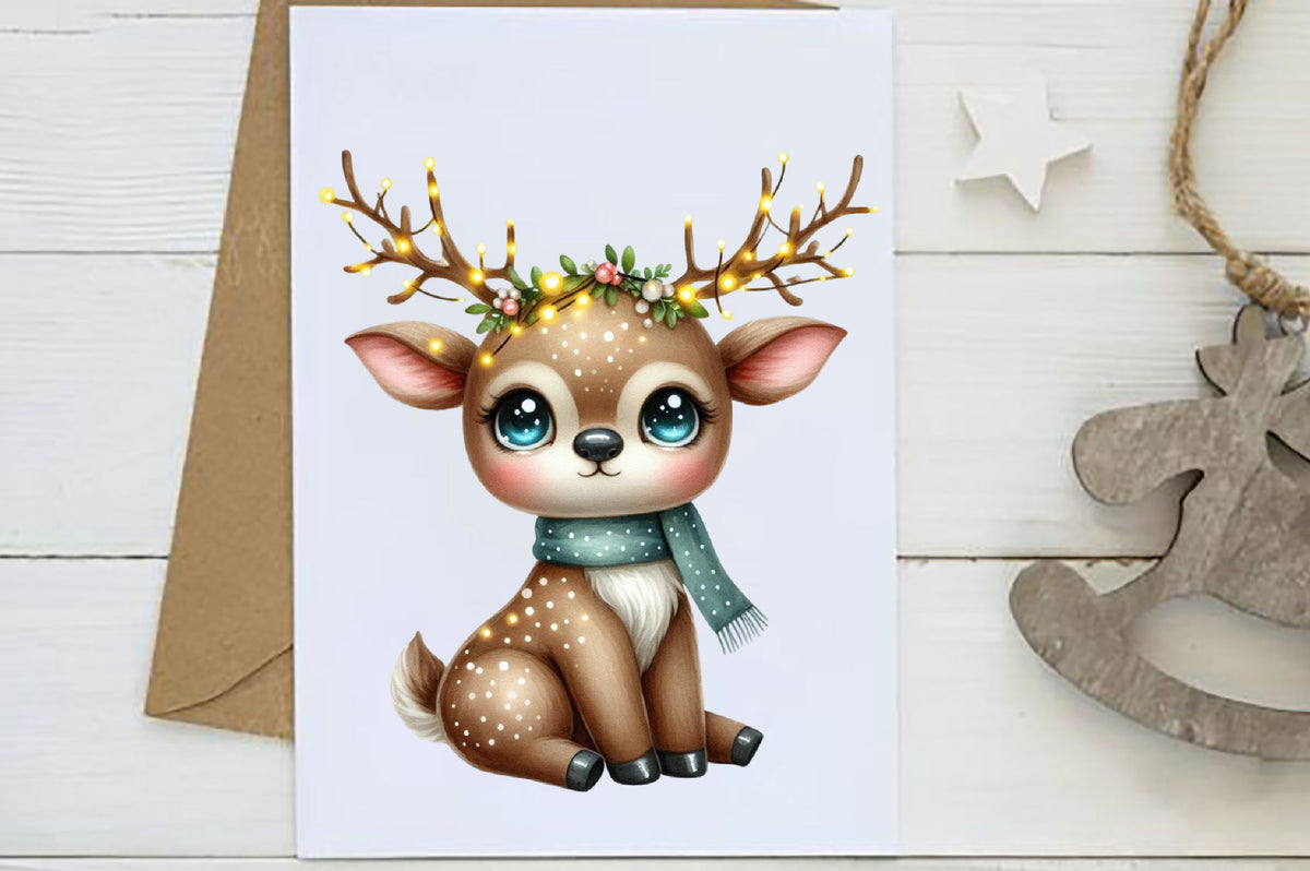 Christmas Reindeer Clipart PNG Bundle | Watercolor Cute Christmas Reindeer Clipart | Festive Winter Animal Sublimation PNG