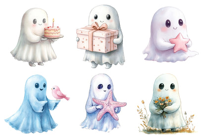 Pastel Halloween Clipart PNG Bundle | Cute Ghosts, Bats, Owl & Halloween Animals