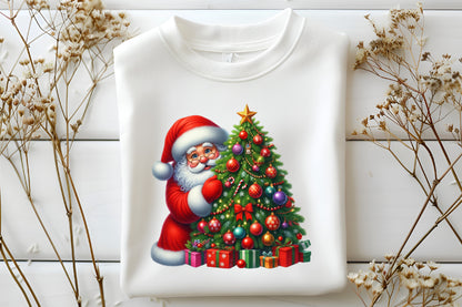 Watercolor Christmas Tree Santa Claus Clipart PNG Bundle | Festive Christmas Tree & Santa Designs