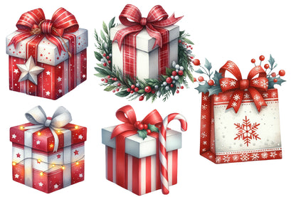 Christmas Presents & Wrapping Clipart PNG Bundle | Watercolor Christmas Gifts & Wrapping Clipart | Holiday Gift Sublimation PNG
