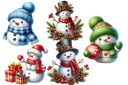 Christmas Snowman Clipart PNG Bundle | Watercolor Cute Christmas Snowman Clipart | Festive Winter Snowman Sublimation PNG