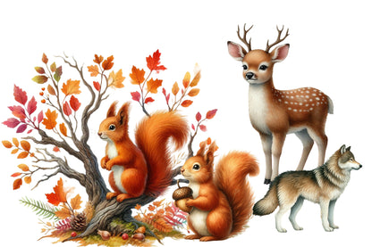 Autumn Forest Clipart PNG Bundle | Watercolor Woodland Forest Clipart | Cozy Fall Nature PNG