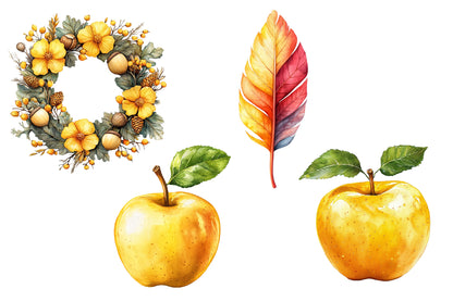 Autumn Harvest Clipart PNG Bundle | Fall Harvest Watercolor Clipart | Thanksgiving Sublimation PNG