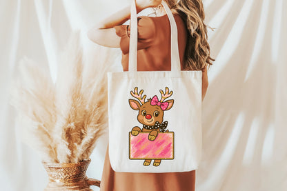 Cute Christmas Reindeer PNG Pink Bow Holiday Gift Design