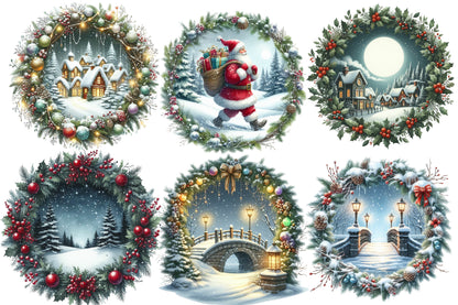 Christmas Winter Scenes PNG Bundle | Watercolor Snowy Christmas Landscape Clipart | Cozy Holiday Winter PNG