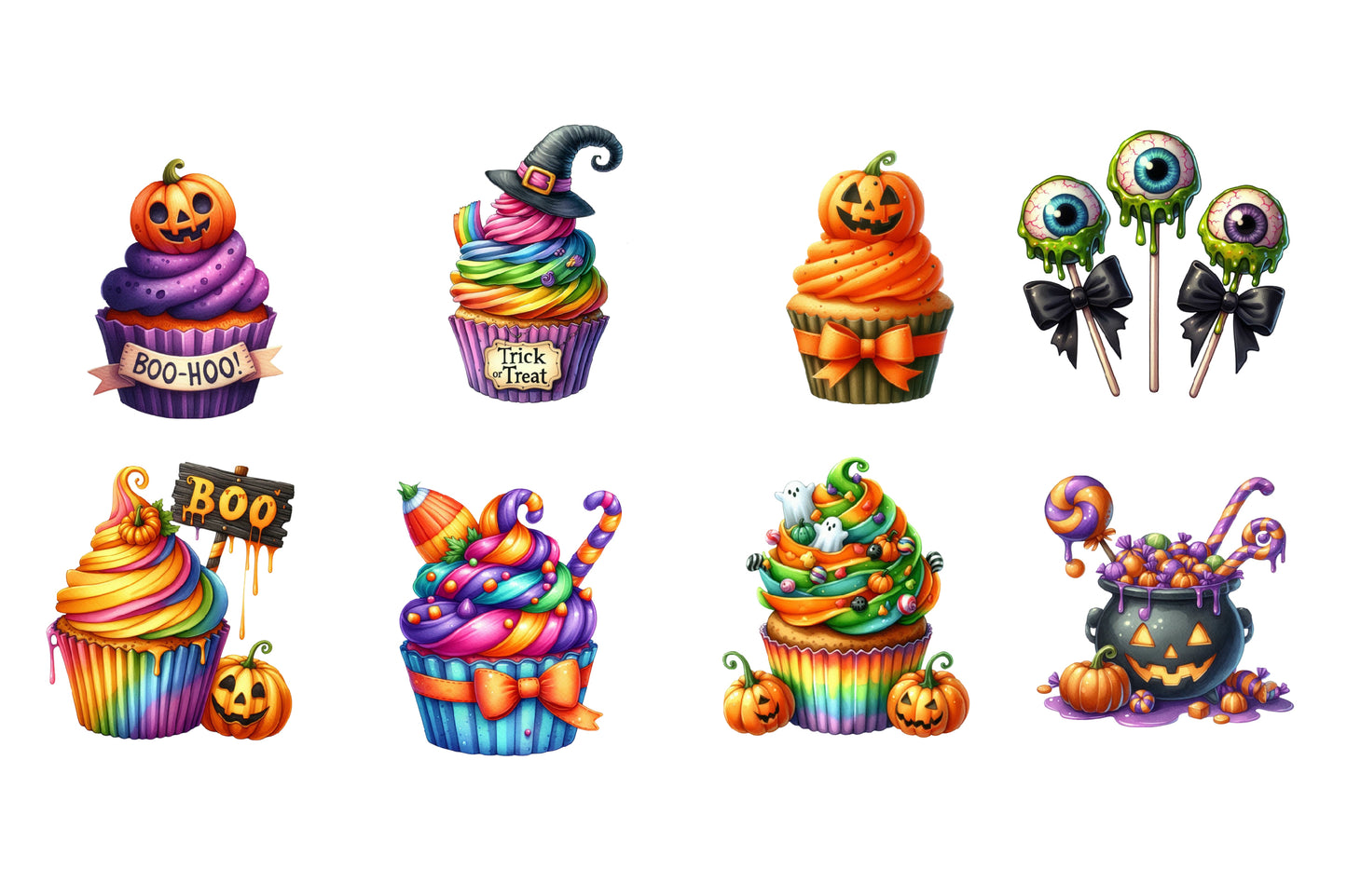 Halloween Cupcake Clipart PNG Bundle | Cute Spooky Cupcakes, Pumpkin Cupcake PNG,