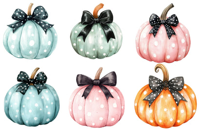 Coquette Pumpkin PNG Bundle | Black Bow & Polka Dot Pumpkin Clipart