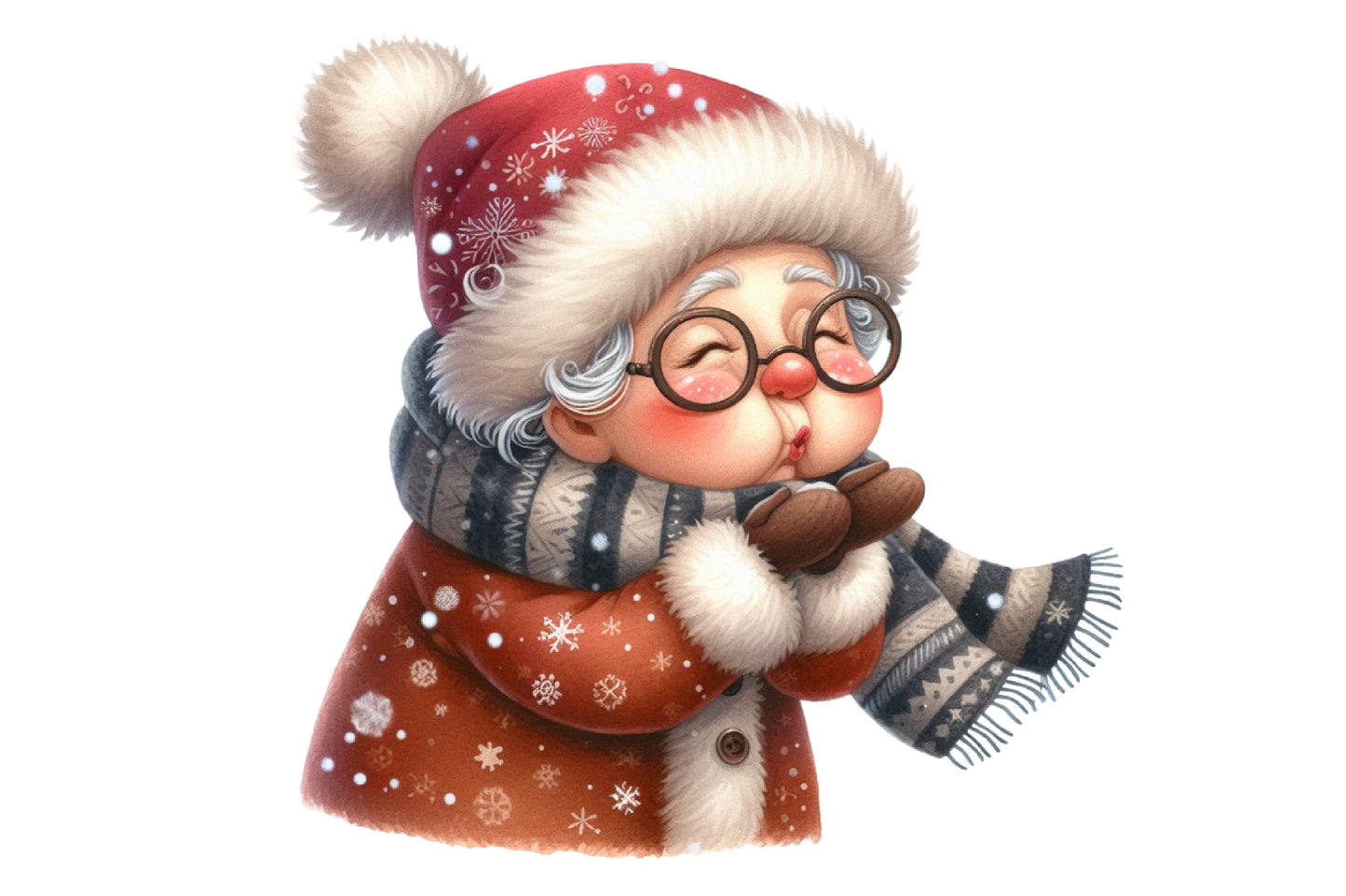 Old Lady Christmas Watercolor Clipart PNG Bundle | Cute Grandma Christmas Clipart | Christmas Winter Sublimation PNG