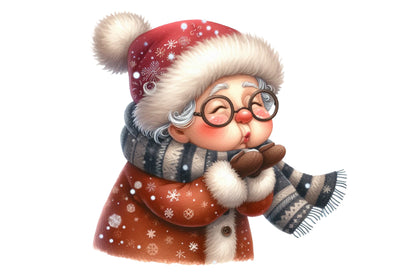 Old Lady Christmas Watercolor Clipart PNG Bundle | Cute Grandma Christmas Clipart | Christmas Winter Sublimation PNG